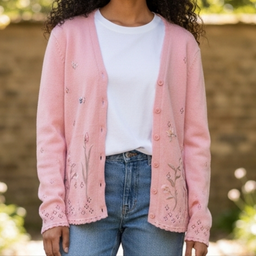 Together Light Pink Embroidered Cardigan 6602